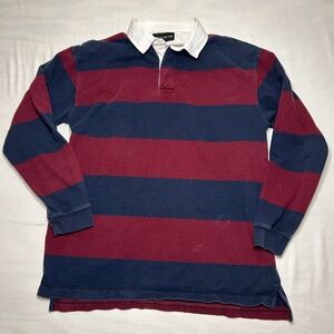 Vintage Croft & Barrow Rugby Polo Shirt Mens M Long Sleeve Red Navy Striped